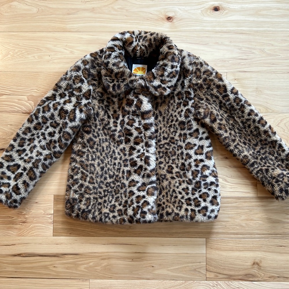C&C California Leopard Print Faux Fur Plush Coat | Size 10